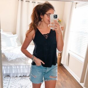 (maurices) black lace v-neck soft ribbed tank top women’s size Medium